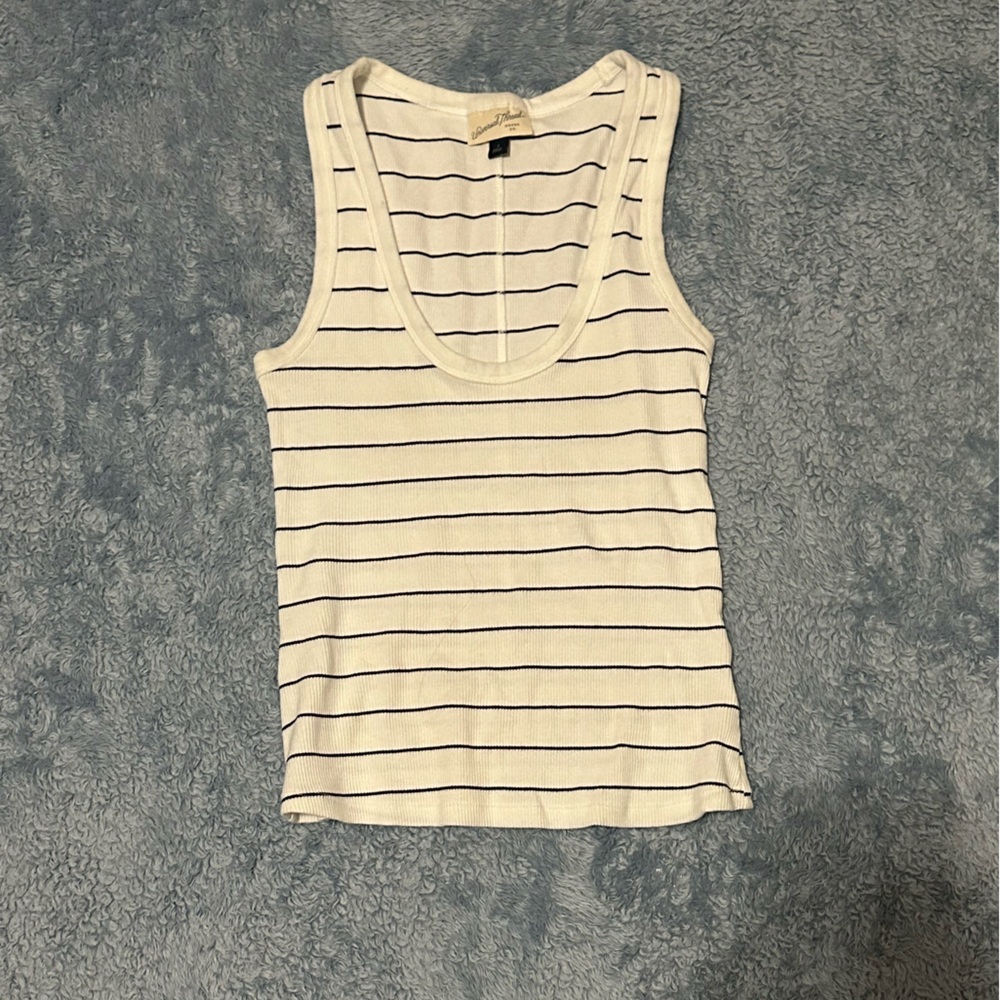 Universal Thread White and Navy Striped Tank Top
